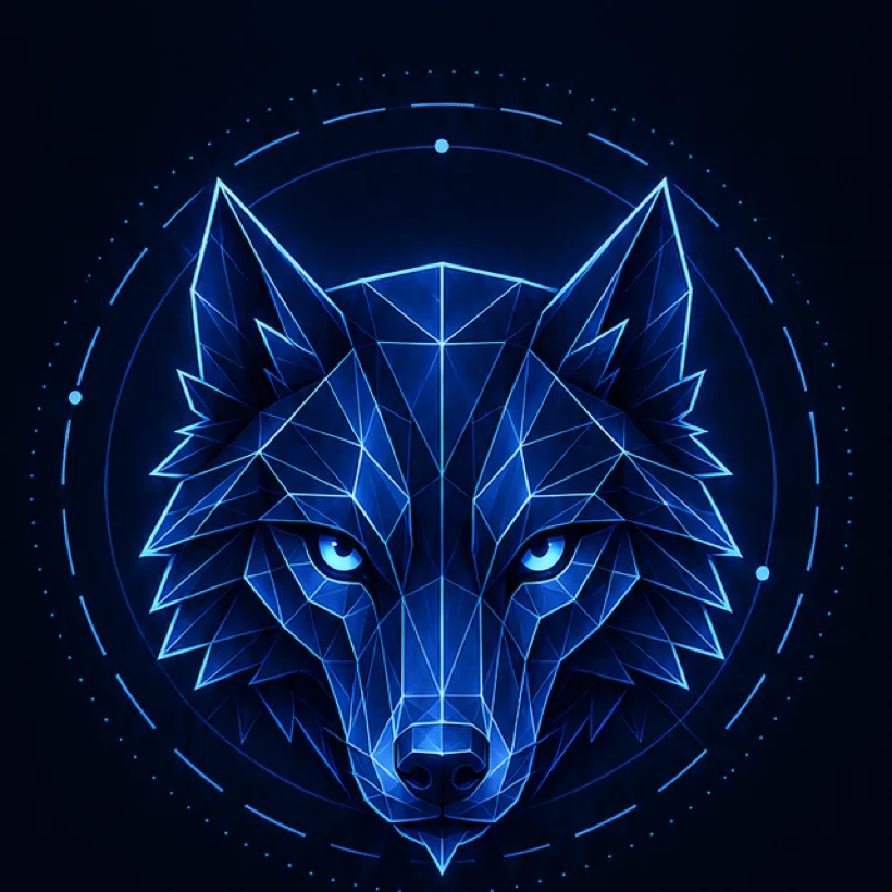 Lobo: cabeza geométrica en azul eléctrico
